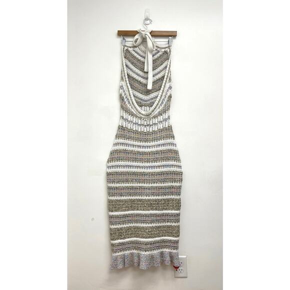 NWT Ramy Brook Cara Sequin Halter Neck Crochet Knit Bodycon Midi Dress - Large - Picture 6 of 16
